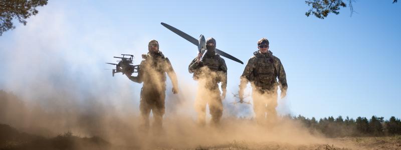 Ukrainska och svenska drönaroperatörer vid övningsmoment under Aurora 26 Foto: Försvarsmakten